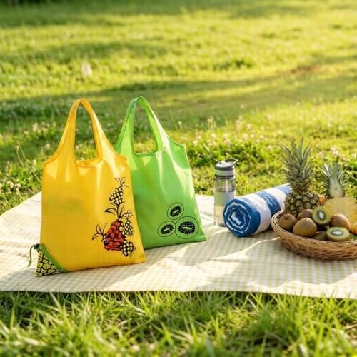 Cosiesnest 4 Pack Strawberry Foldable Shopping Bags with Fruit Patterns, Portable Reusable Tote Bags for Grocery, Travel, Beach, Gym & Everyday Use, Lightweight & Durable (Style 2) — view 3