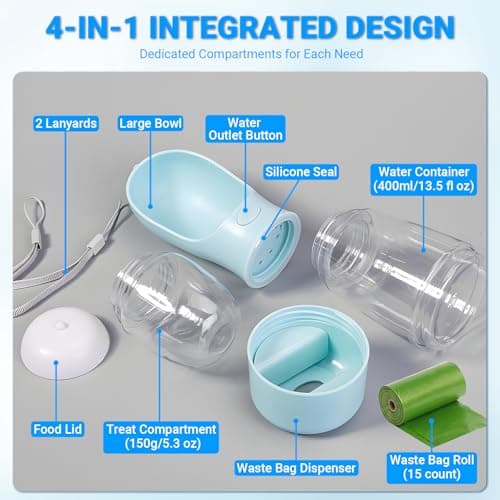 YINKIGI Portable Dog Water Bottle for Walking, 4-in-1 Pet Water Bottle Blue — view 3