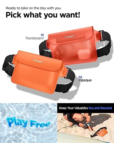 Spigen [2 Pack] Aqua Shield Waterproof Dry Bag, [Quad Seal Tech] [Non-Toxic TPU Material] IPX8 Waterproof Bags with Adjustable Waist Strap - Sunset Orange — view 2