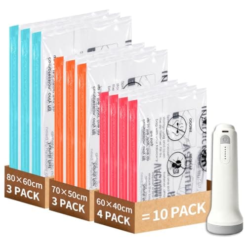 Vacuum Storage Bags for Clothes with Pump, 10 Pack Compression Seal Bags