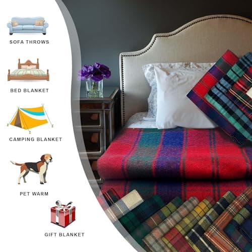 Luxurious Wool Knee blankets for elderly, Adults - 74x31" - Scottish tartans - Fringed edges, check Cosy sofa throws - Reading, Wheel chair, Travel - winter Blanket (Stewart Muted Blue Tartan) — view 6