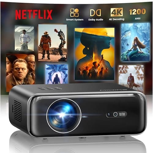 【Netflix Included/Dolby Audio】Smart 4K Projector,1400ANSI FHD 1080P Portable Projector,HDR10 Short Throw Auto Focus/Keystone WiFi6 Bluetooth 50% Zoom Home Cinema Projectors for Bedroom,Outdoor,Gifts