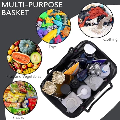 PIGIAOKA 2 Pack Mesh Shower Caddy Basket, Portable Shower Caddy Bag Cleaning Supply Storage Organizer with Handle for College Dorm Bathroom, Swimming, Gym, Beach, Travel (Black & White) — view 3