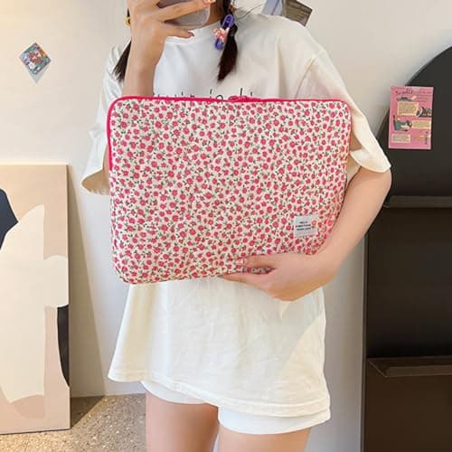 jingyuKJ Puffy Laptop Sleeve Case Floral Laptop Bag Portable Quilted Carrying Case Computer Cover Compatible with 11/13/15" Notebook — view 4