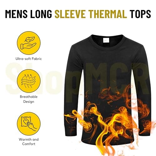 ShopMCR Men's Thermal Long Sleeve Top - Soft Polyester & Cotton Blend Base Layer, Winter Warmth, Full Sleeve Insulation, Available in Black, White, Grey & White, Sizes S-2XL Pack of 1 (Black, 2XL) — view 5