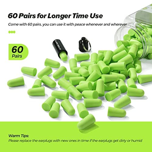 ERM TOOL Ultra Soft Foam Earplugs, 60 Pairs Reusable Earplugs for Sleeping, 38dB Highest SNR, & Comfortable Hearing Protection Snoring, Studying, Travel, Motorcycle, Loud Noise etc - Lemon Green — view 5