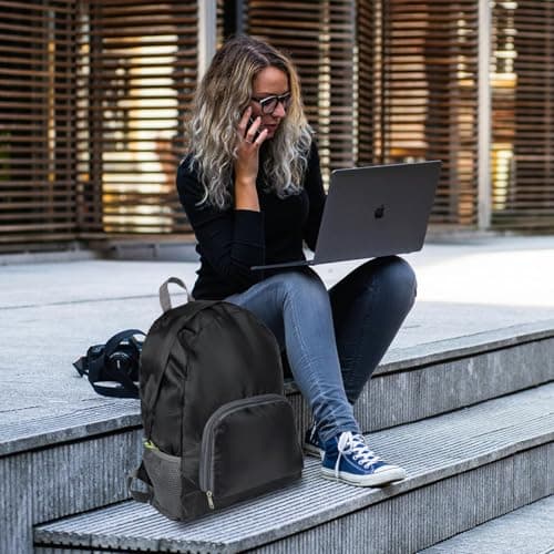JIANGBINGREN Ultra Lightweight Foldable Backpack, 20L Waterproof Small Backpack, Versatile Packable Rucksack and Daypack for Outdoor Hiking Walking Camping Biking Fishing (Black) — view 4