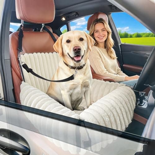 MIXJOY Dog Car Seat Travel Bed-Dog Booster Seats, 20cm High Pet Car Seat with Thick Memory Foam for 40Lbs Dogs & Cats, Waterproof Dogs Bed for Front/Back Seat of Cars, Indoors/Outdoor Handbag(Beige)