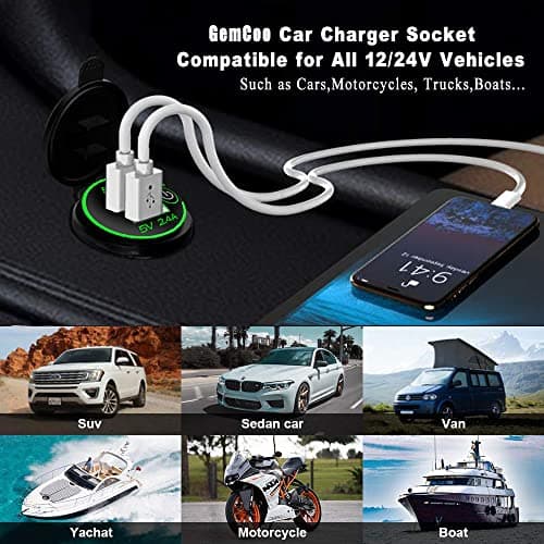 12V Car Charger Dual 4.8A USB Port Dual Cigarette Socket Lighter Plug Waterproof Charger with LED for 12V~24V Vehicles Car Boat Motorcycle SUV Truck Caravan Marine (Green) — view 5