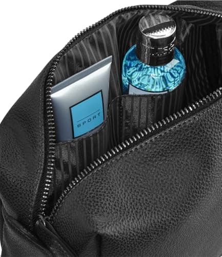 Personalised Wash Bag Embroidered Faux Leather Wash Bag Mens Toiletry Bag - Black WashBag Men Vegan Leather Toilet Bag Initials Travel Gift — view 6