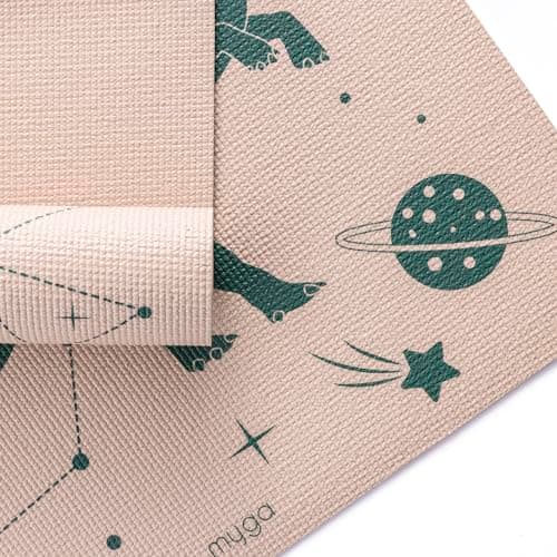 Myga Silk Print Kids Yoga Mat - Non-Slip for Kids' Exercise, Fitness, Yoga & Mindfulness - Lightweight, Non-Toxic & Easy Clean Play Mat for Girls & Boys - Space Dinosaur — view 3