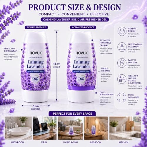 Solid Air Freshener Pack of 3Pcs, Soft Cotton, White Lily & Calming Lavender 221g, Room Freshener with Adjustable Fragrance Control, Up to 60 Days, for Bathroom Bedroom Office Kitchen — view 5