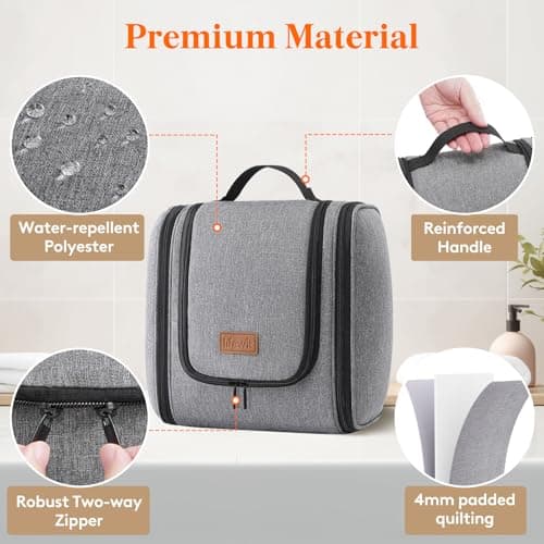 Lifewit Large Hanging Toiletry Bag for Men, Travel Wash Bag, Grey — view 5