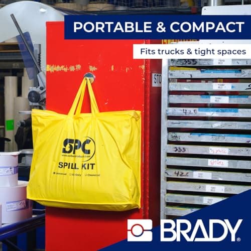 SPC® by Brady Universal Spill Kit – Anti-Pollution Kit - Portable Kit for Small Spills, Absorbs Oils, Water, Solvents & Coolants, Includes 10 Absorbent Pads, 2 Socks, Gloves & Disposal Bag — view 3