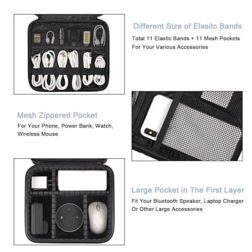 MATEIN Cable Organiser Bag, Cable Bag, Tech Pouch, Cable Storage Box, Black — view 5