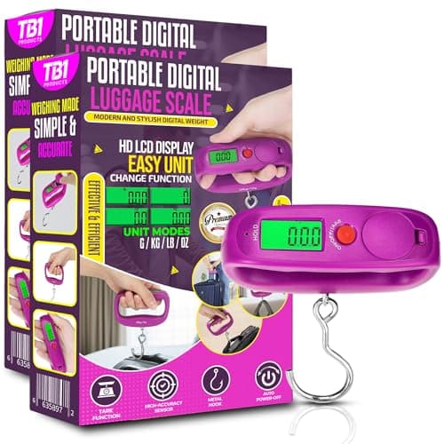 TB1 Products Digital Luggage Scale 50kg/110lb – Portable Handheld Suitcase Weighing Scale with LCD Display, Tare & Auto-Off | Travel Baggage Weight Scale (g/kg/lb/oz) for Airport, Home & Postal Use