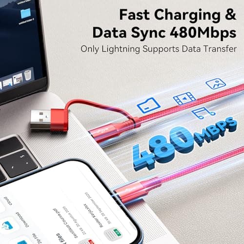 Minlu Multi Charger Cable, 4 in 2 USB Charging Cable 3.5A 1.2M, Nylon — view 2