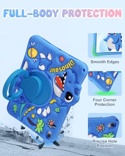 Kokaade for iPad 10th Generation Case - for iPad A16 Case 11 Inch with Shoulder Strap & Rotating Stand, Soft Silicone Cute Cartoon Blue Dinosaur for Boys Kids — view 6