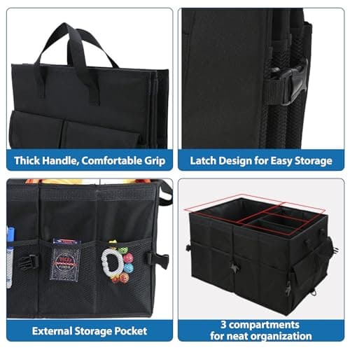 HomeVC Car Boot Organiser, 60L Collapsible Car Boot Storage with Lid, Non-Slip Bottom & Adjustable Straps, 600D Oxford Sturdy SUV Truck Van Storage Organizer for Women Men, Black — view 5
