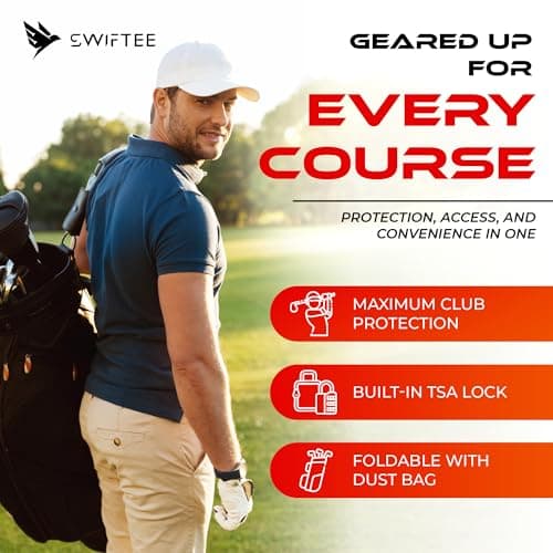 SWIFTEE Premium Golf Travel Bag with Hard Case Swiftee Branded Top & TSA Lock – 1680D Oxford Fabric, Oversized Wheels, Lightweight Airline Carrier for Maximum Club Protection (Grey) — view 2