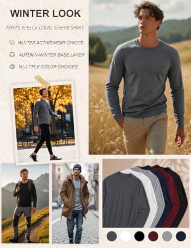 TACVASEN Men's Thermal Long Sleeve Top Crew Neck Base Layer Wine Red, XL — view 6