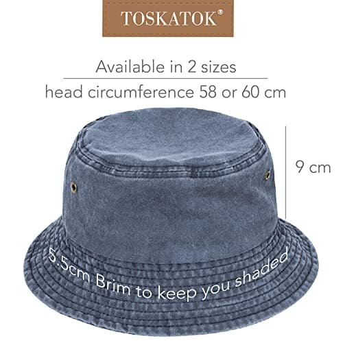 TOSKATOK Pure Washed Cotton Bucket hat UV Sun Protection Breathable Beach Holiday Travel Hat-DENIM-60 — view 4