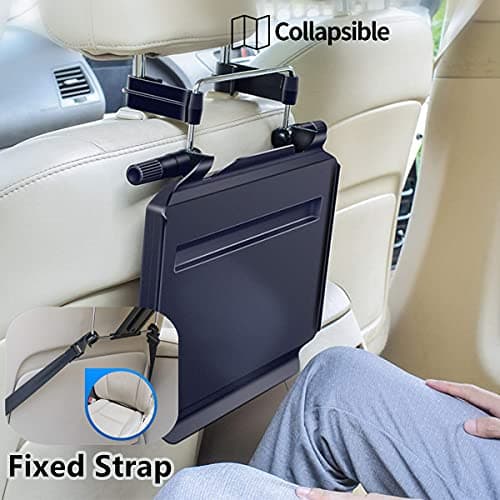 Xergur 2 in 1 Car Steering Wheel Tray/Back Seat Headrest Tray for Eating Food Drink and Writing Laptop Work, Black Car Desk — view 3