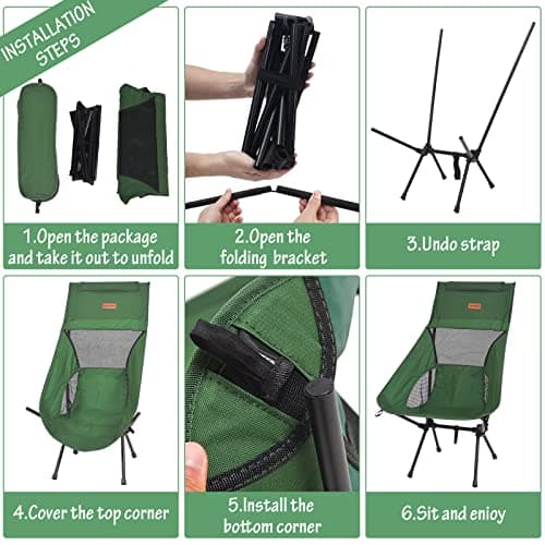 Rainberg Ultra Lightweight High Back Camping Chair, Folding Chair, Camping Chairs for Adults, Foldable Garden Outdoor Picnic BBQ Chairs. (Pack of 1, Green) — view 5