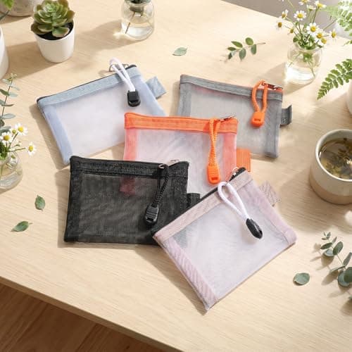 5 PCS Small Mesh Zipper Pouch, 4" X 3" Nylon Small Mesh Bags with Zipper Mini Meshs Pouch, Travel Pouches Mini Bags for Purse Organizer Insert Bag Organizers for Card Key Hair Clip Earphones Lipstick — view 2