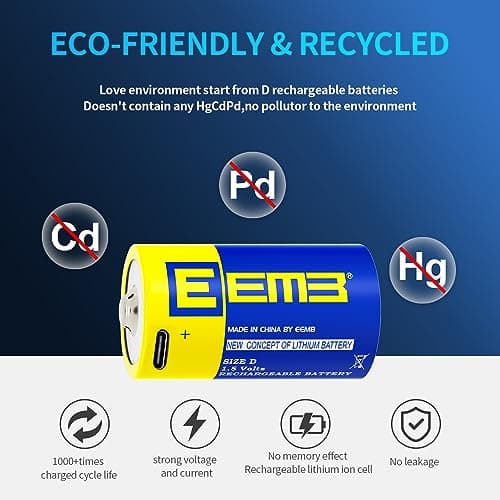 EEMB D 1.5V Rechargeable Battery,5550mWh,USB C,2 Pack — view 4