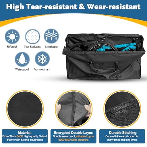 Folding Bike Travel Bag,Heavy Duty 840D Transport Bicycle Storage Carry Bag with Strong Webbing for 26-29 in Mountain 700C Road Bike MTB,Portable Folding Cycling Bags Waterproof for Airplane Shipping — view 3