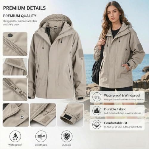 Waterproof Jacket For Women Uk Rain Coats Lightweight Jackets Zip Up Breathable Fashion Cardigans Fleece Sweatshirts Comfy Windproof Hoodie Long Sleeve Ladies Clothing Autumn Winter Hiking, Travel — view 6