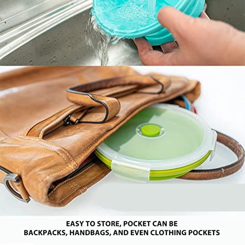 Collapsible Dog Bowl,Portable Foldable Silicone Pet Bowl Dog Travel Water Bowl Food Dishes with Lid for Dog Cat Outdoor Walking Traveling Hiking (Mint Green) — view 4