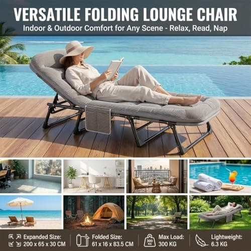 Folding Camp Bed with Mattress, 6-Position Adjustable Guest Bed, Grey — view 3