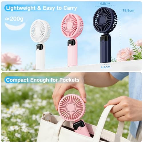 Handheld Fan, USB Rechargeable Portable Mini Hand Held Fan with 6 Speeds 4000mAh Battery Operated, Foldable Desk Small Fans with LED Display for Home Office Travel Outdoor Use, Summer Gift (Pink) — view 4