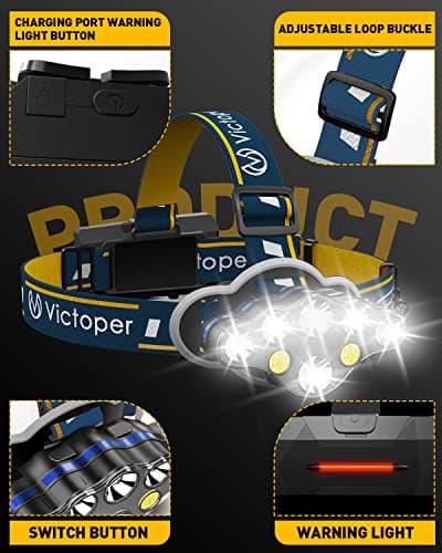 Victoper Head Torch –Super Bright 8 Lighting Modes 18000 Lumens Headlight LED Rechargeable, Super Bright LED Head Lamp, Hands-Free Flashlight for Camping, Fishing, Cycling, Hiking, Waterproof IPX4 — view 5