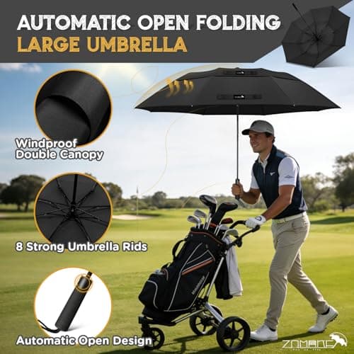 ZOMAKE Golf Umbrella Windproof, Compact Large Umbrella (62in-Black) — view 5