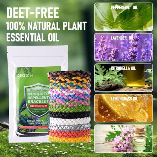 Mosquito Repellent Bracelet 14 Pack,100% Natural Insect Mosquito Bands Adjustable Leather Deet-Free Insect Repellent Bracelets for Adults & Kids Hiking Outdoor Travel Essentials — view 2