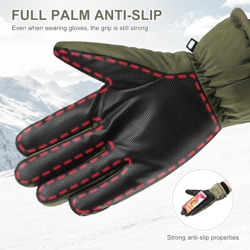 Ski Gloves Winter Gloves Waterproof Windproof Men Women Warm Cold Weather Gloves Touch Screen Finger (Army Green) — view 3