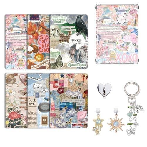 VelvetGlow 6 Pcs Inserts For E-Reader Clear Case, And 2 Pcs Dust Plug Charms Retro Phone Charm Set, 6.8"X4.8" Cardstock Inserts Compatible With Kindle Paper White 11Th/12Th Colorsoft (6.8" X 4.8")