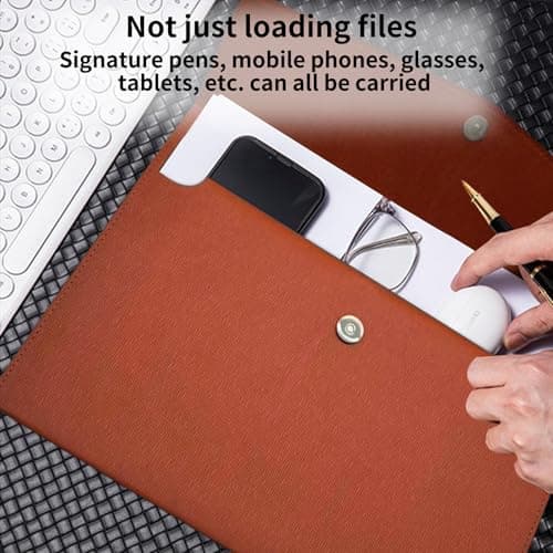 YMWALK A4 Document File Folder Wallet,PU Leather Portable and Waterproof Document Holder Organizer Envelope File Storage Bag for Business,Travel,Office, Home,and School Use (Brown) — view 5