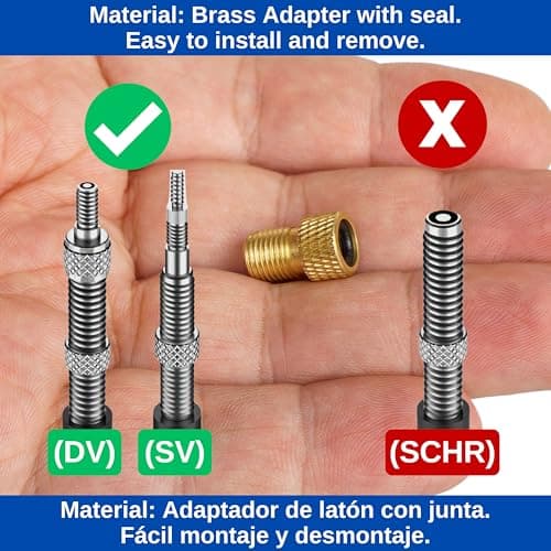 Bicycle valve adapter set, 12-pack, for flash and Presta valve to car valve, DV and SV to AV, kit with valve caps, air pump adapter insert for floor pump, hand pump, tube valve attachment — view 3
