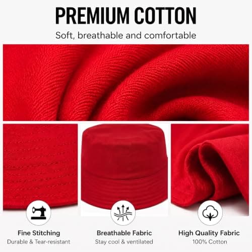 Votuda Classic Cotton Bucket Hat for Men & Women – Lightweight Breathable Sun Hat UPF 50+ Packable Summer Beach Fishing Travel Hat (Unisex, One Size, Wine Red) — view 4