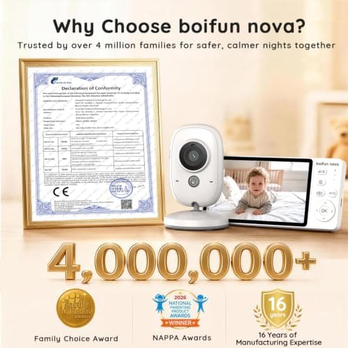 boifun nova 2026 Baby Monitor with Camera and Night Vision, No WiFi, 1080P, 5-inch IPS Screen, Sound Activated Mode, 20H Battery Life, Two-way Talk, Temperature Sensor, 3x Zoom, Feeding Reminder — view 2