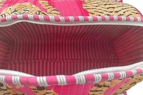 Tiger Print Quilted Cotton Weekender Bag – Handmade Travel Duffel, Gym & Yoga Bag, Lightweight Carry-On Holdall, Pink — view 3
