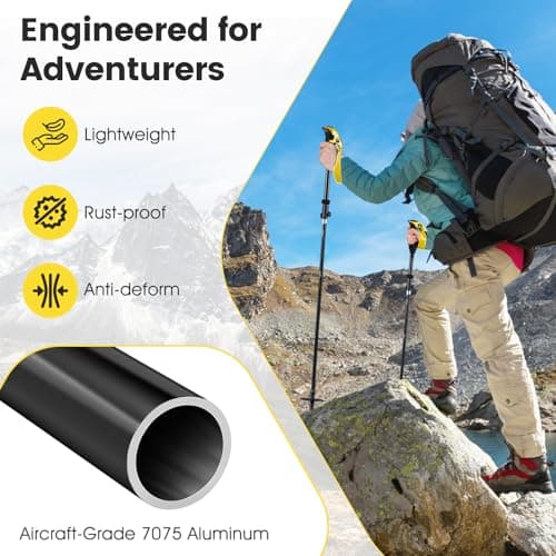 COSTWAY 2 Pack Telescopic Trekking Poles, Portable Aluminum Hiking Sticks, Lightweight Walking Poles for Camping Backpacking (with EVA Foam Handles & Carry Bag, Folding, Yellow) — view 5