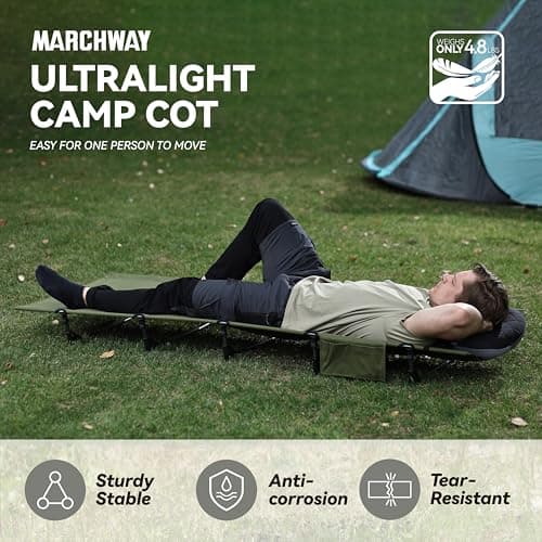 MARCHWAY Ultralight Folding Tent Camping Cot Bed, Portable Compact for Outdoor Travel, Base Camp, Hiking, Mountaineering, Lightweight Backpacking (Army Green) — view 2
