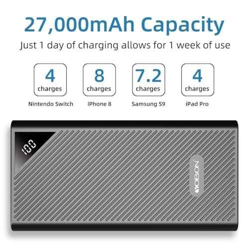 Power Bank Portable Phone Charger 27000mAh High Capacity External Backup Battery Pack 4 USB Ports Quick Charge LCD Display 3 Input Powerpack for iPhone Samsung iPads Huawei Nintendo Switch (Black) — view 2
