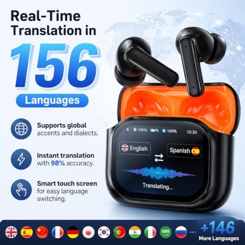Kenlinsrt 2026 Wireless Bluetooth Translation Earphone With LED Display Screen, 156 Languages and Accents Translations Earbuds Real Time, HiFi Sound Bluetooth 5.4 for Travel Meeting Study (black) — view 2