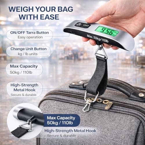 Suplexity Luggage Scale Portable Hanging Travel Weight Scale 50kg/110lb Capacity LCD Display Tare Function Lightweight Compact for Suitcases Travel Airport — view 2